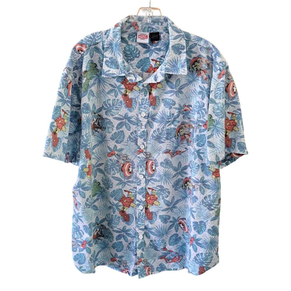 Marvel Mens 2XL Hawaiian Button-Up Shirt Featuring Avengers Short Sleeve Cotton - Picture 3 of 11